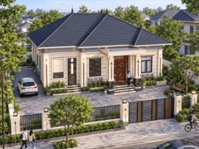 Nhà cấp 4 mái thái 1 tầng kích thước 11mx13m, diện tích 130m2 (Full bộ môn kiến trúc, kết cấu, điện, nước) và có 3d sketup