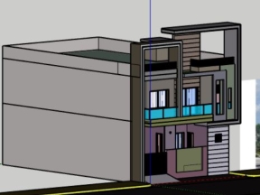 Nhà dân 2 tầng 9x16m model sketchup