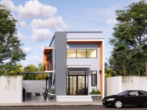 Nhà gác lửng 2 mặt tiền, máI bằng, phong cách hiện đại 5x14.5m