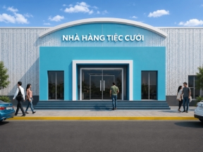 Nhà hàng tiệc cưới 1 tầng kích thước 35x34.7m, 1000 khách.