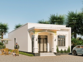 Nhà mái bằng cấp 4 kt 7.3x25m gồm kiến trúc - kết cấu - điện nước và model sketchup