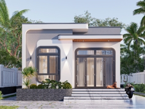 Nhà mái bằng cấp 4 kt 7x16m gồm kiến trúc - kết cấu - điện nước và model sketchup.