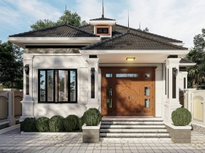Nhà mái Nhật 1 tầng dạng chữ L 13x15m