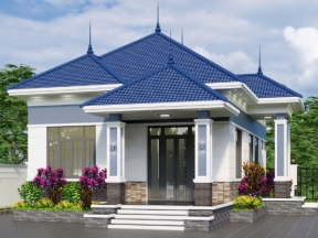 Nhà mái nhật 8x16m full kiến trúc - kết cấu - điện nước