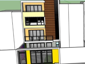 Nhà ở phố 3 tầng 8x9m dựng model sketchup việt nam