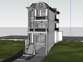 Nhà ở phố 3 tầng tân cổ điển 7x16m dựng model .skp