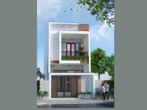 Nhà phố 2 tầng 5x20m (full hồ sơ thi công kiến trúc, kết cấu, điện nước)