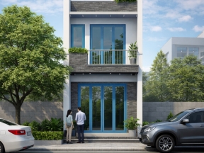 Nhà phố 2 tầng kích thước 5x21m (Đầy đủ bộ môn kiến trúc, kết cấu, điện, nước)
