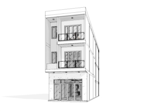 Nhà phố 3 tầng 5x18m lệch tầng đầy đủ kiến trúc gara ô tô trong nhà mẫu revit 2021