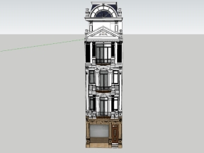 Nhà phố 4 tầng tân cổ model sketchup kích thước 5x13.6m