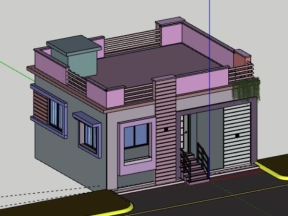 Nhà phố cấp 4 7.7x6.5m model sketchup