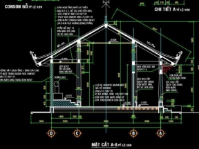 Nhà thờ 5 gian 6x15m đầy đủ kiến trúc kết cấu điện