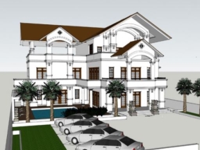 Phối cảnh 3dmax su mẫu biệt thự 1 cấp 4 3 lầu