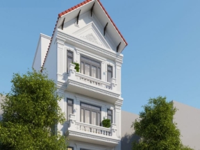 Phối cảnh 3dsmax nhà dân 4 tầng lạ tân cổ điển