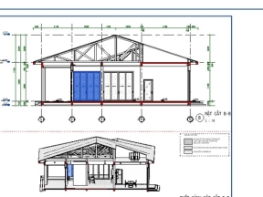 Revit kiến trúc và kết cấu nhà 1 tầng 15x18m