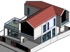 Revit mẫu biệt thự 2 tầng 13x16m có bể bơi đẹp