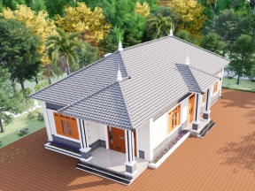 Revit mẫu nhà 1 tầng mái nhật đẹp nhất 2021, kích thước thiết kế 9.5x16m