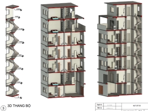 Revit Nhà chung cư mini 7 tầng phù hợp cho thuê độc lập 6x9.4m 