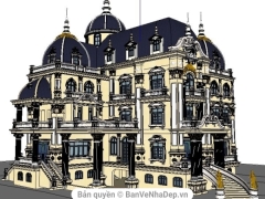 Share mẫu biệt thự lâu đài tân cổ điển kiểu pháp thiết kế sketchup