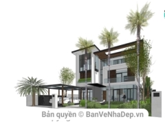 Sketch up villa mẫu theo độc đáo modern tropical ở phnompenh
