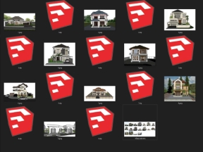 Sketchup 9 mẫu villa 2 tầng, mái dốc