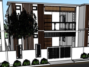 Sketchup bản vẽ mẫu nhà phố 2 tầng 9.2x13.8m