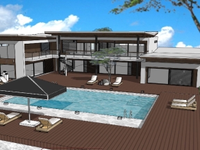 Sketchup biệt thự 2 tầng có hồ bơi đẹp 3d