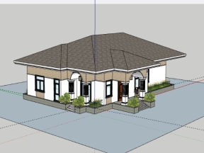 Sketchup mẫu biệt thự 1 tầng 19x12m đẹp