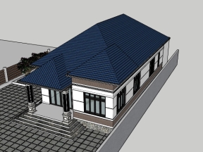 Sketchup mẫu biệt thự 1 tầng kích thước 8.7x20.7m