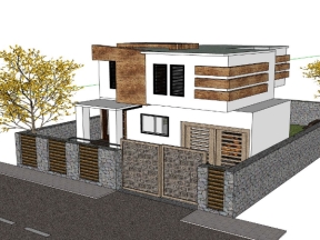 Sketchup mẫu mẫu nhà ở phố 2 tầng diện tích xây dựng 9x12m