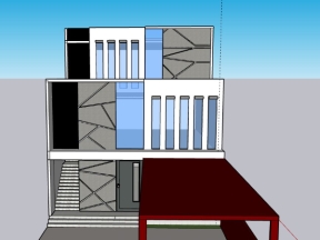 Sketchup mẫu nhà ở phố 3 tầng 9x17m đẹp