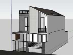 Sketchup mẫu nhà phố 2 tầng 6.8x20m