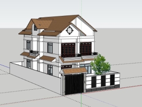 Sketchup mẫu nhà phố 2 tầng 7x20m đẹp