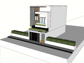 Sketchup mẫu nhà phố 2 tầng kích thước xây dựng 7.5x18.6m