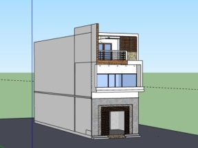 Sketchup mẫu nhà phố 3 tầng 5.5x21m đẹp