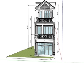 Sketchup mẫu nhà phố 3 tầng 5x16.8m đẹp