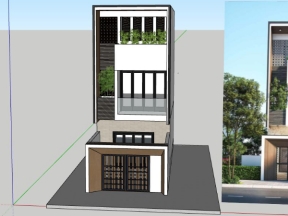 Sketchup mẫu nhà phố 3 tầng diện tích thiết kế 4.4x14.8m