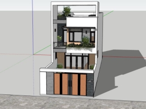 Sketchup mẫu nhà phố 3 tầng diện tích xây dựng 5x18.5m
