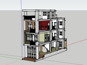 Sketchup mẫu nhà phố 4 tầng 4x15m