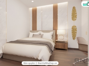 Sketchup model nội thất đầy đủ setting + ánh sáng+ vật liệu phòng ngủ hiện đại
