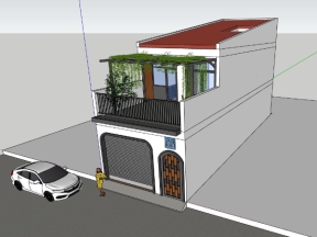 Sketchup nhà 2 tầng 5.3x17.7m