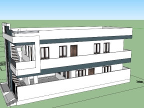 Sketchup nhà 2 tầng mái bằng 6.8x15.5m