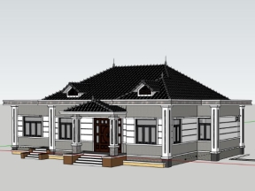 Sketchup nhà biệt thự 1 tầng 18x12m đẹp