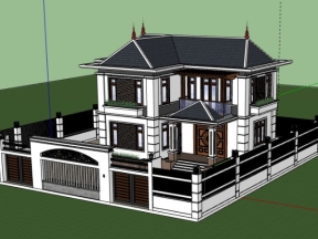 Sketchup nhà biệt thự 2 tầng 12.7x9m