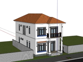 Sketchup nhà biệt thự 2 tầng 7x16m đẹp