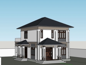 Sketchup nhà biệt thự 2 tầng 8.3x13.6m đẹp