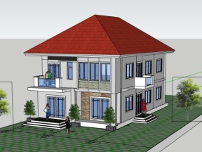 Sketchup nhà biệt thự 2 tầng 9.9x8m