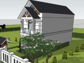 Sketchup nhà dân 2 tầng 5x16.2m đẹp