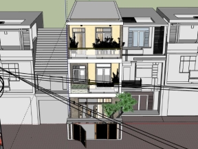 Sketchup nhà ở 3 tầng 5x13.8m