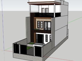 Sketchup nhà ở phố 2 tầng 1 tum diện tích xây dựng 6.2x20.6m